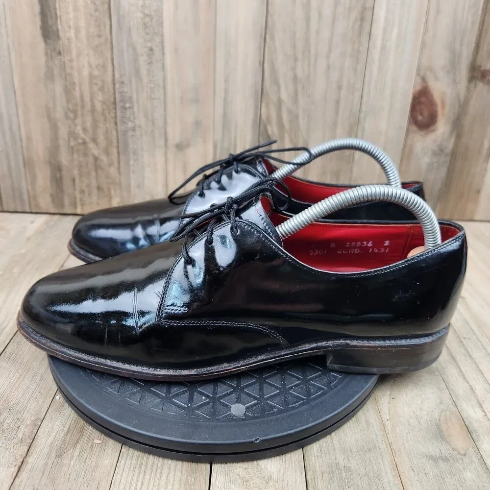 Mens Allen Edmonds Spencer size 9 Black Patent Leather Oxford Dress Shoes